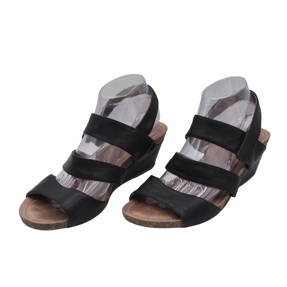 Adam Tucker by Me‎ Too Shoes Womens Size 9.5 Black Tora 1 Wedge Sandals K211266